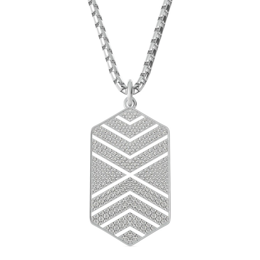 Pave Rectangular Hexigon Dog Tag Pendant 