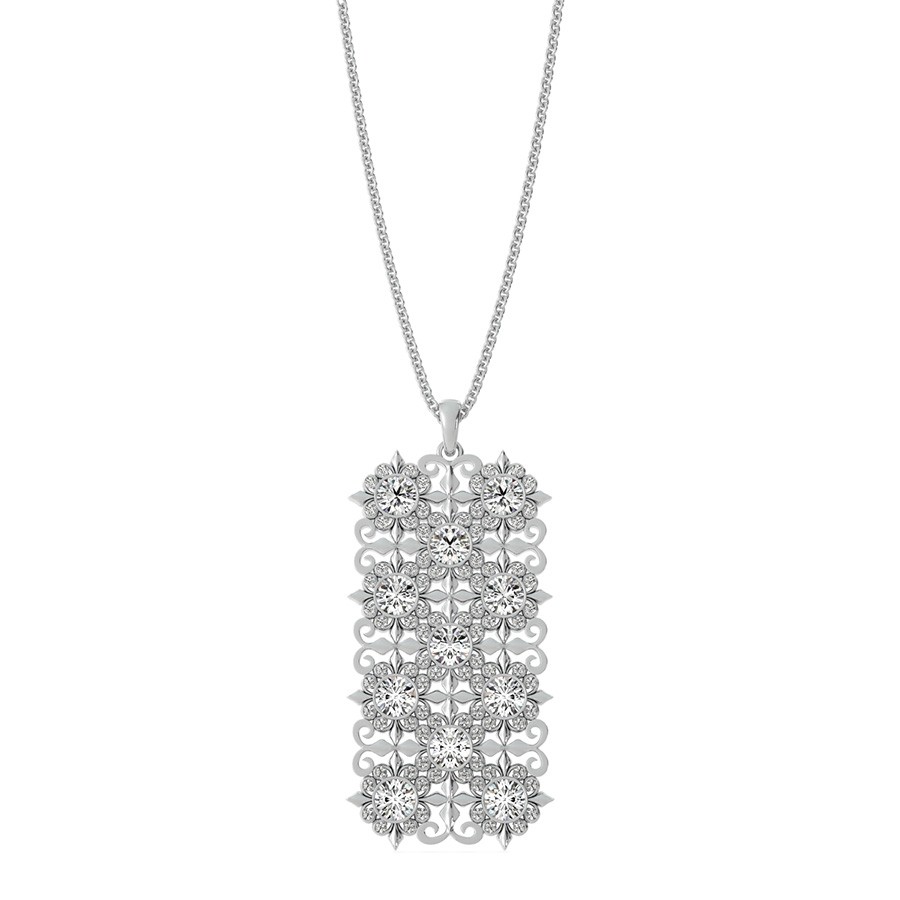 Rectangular  Dog Tag Pendant With Flowers