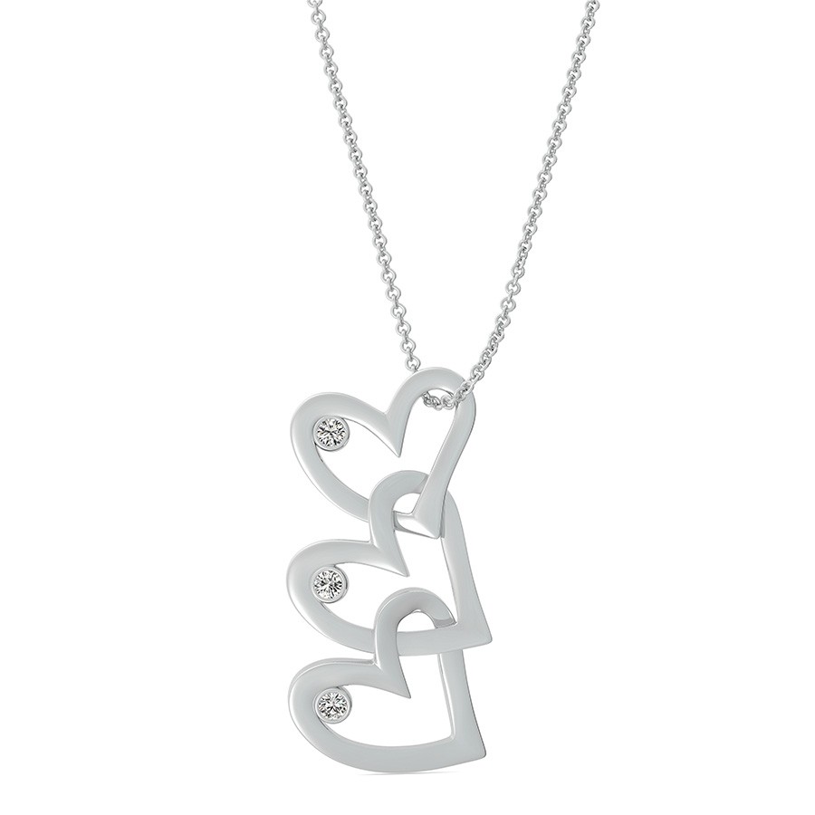Three Heart Charm Pendant With Bezel Set Stone