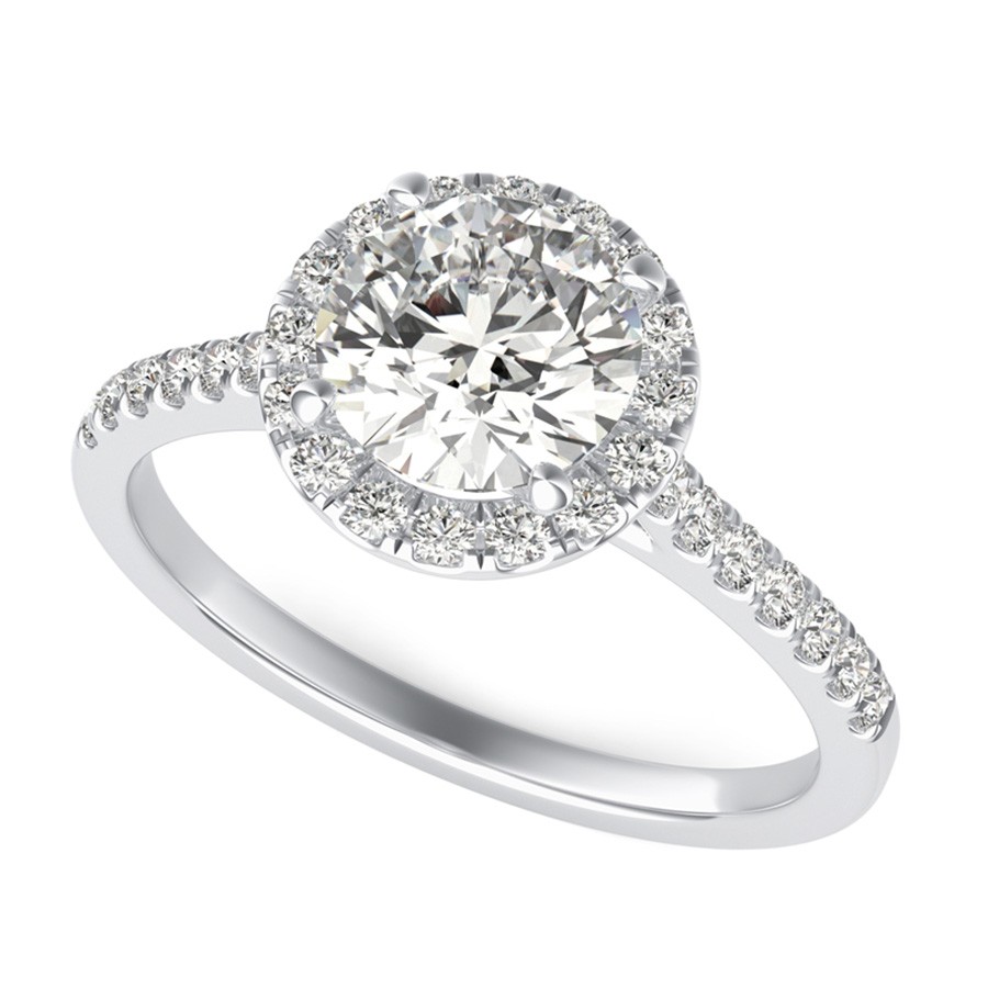Halo Engagement Ring With Side Stones