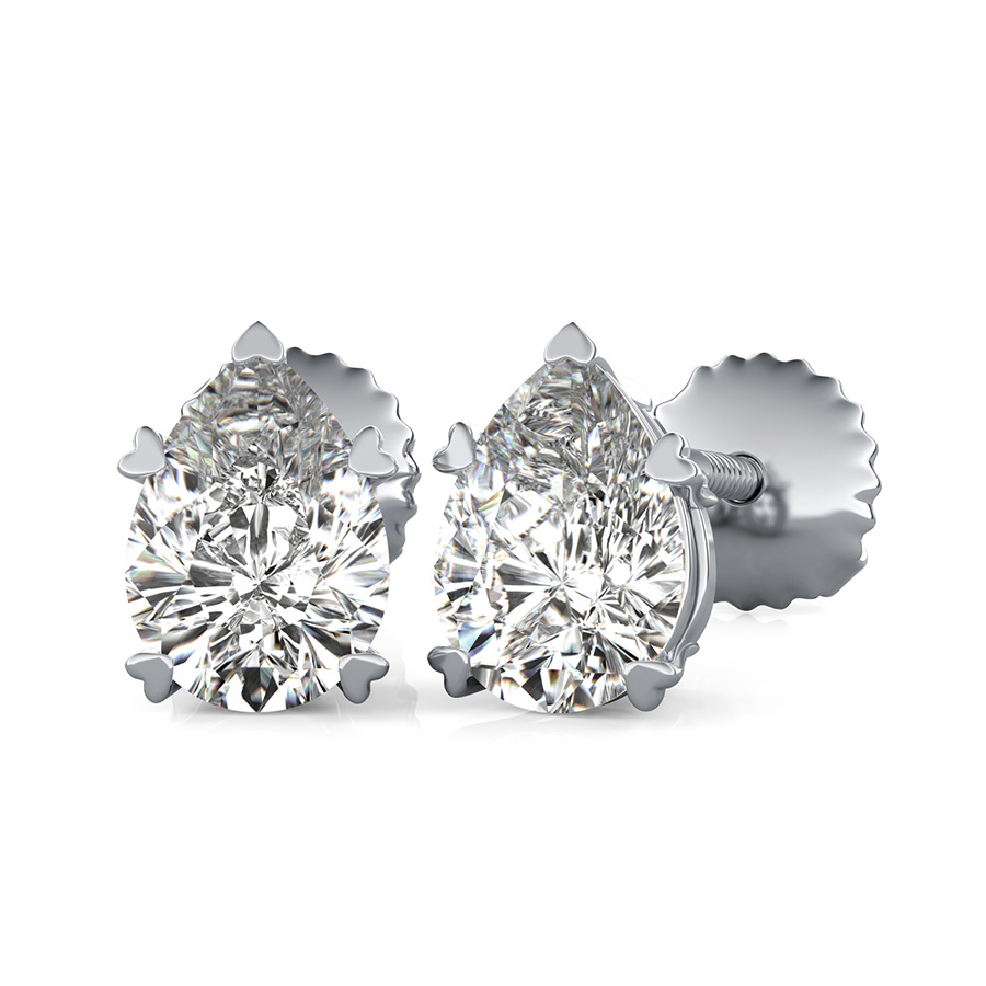 Stud Earrings With Heart Shaped Prong Setting