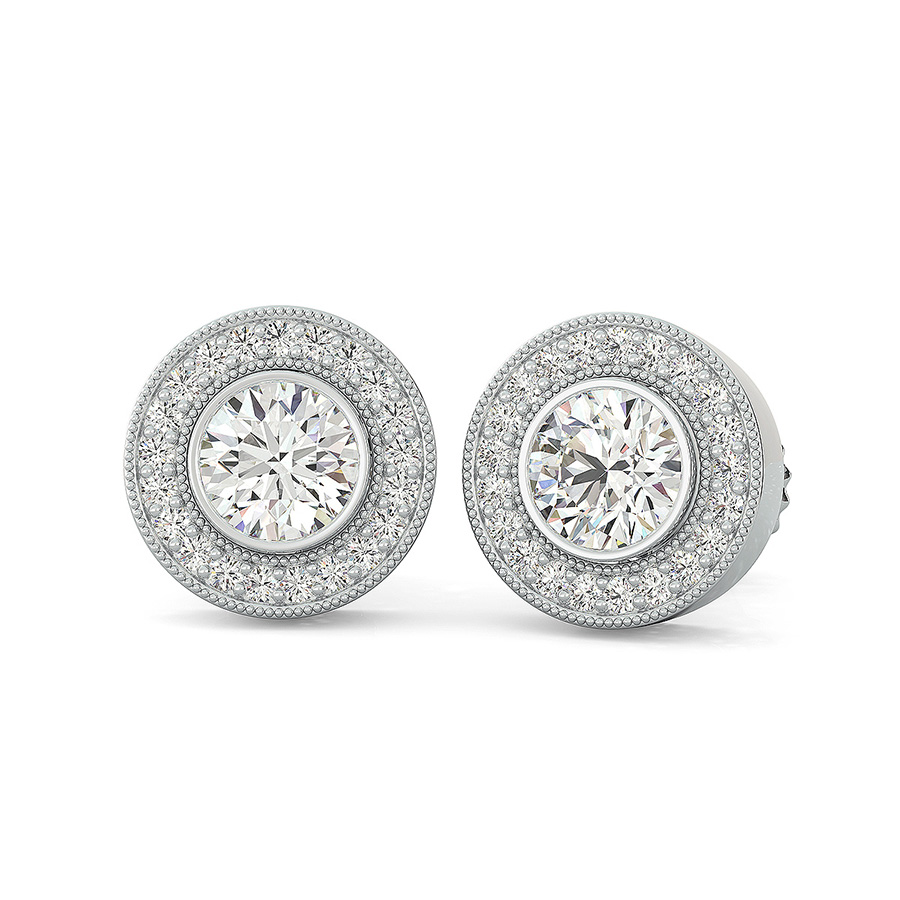 Bezel Set Halo Earrings With Milgrain