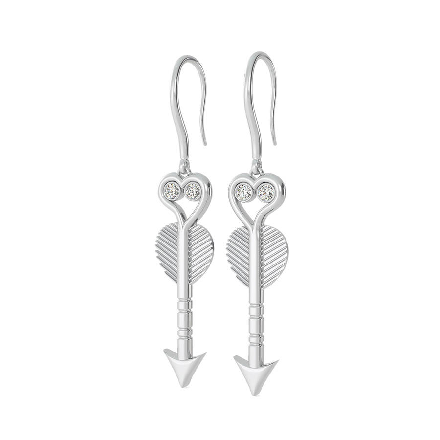 Tribal Arrow Heart Dangling Earrings With Bezel Set Stones