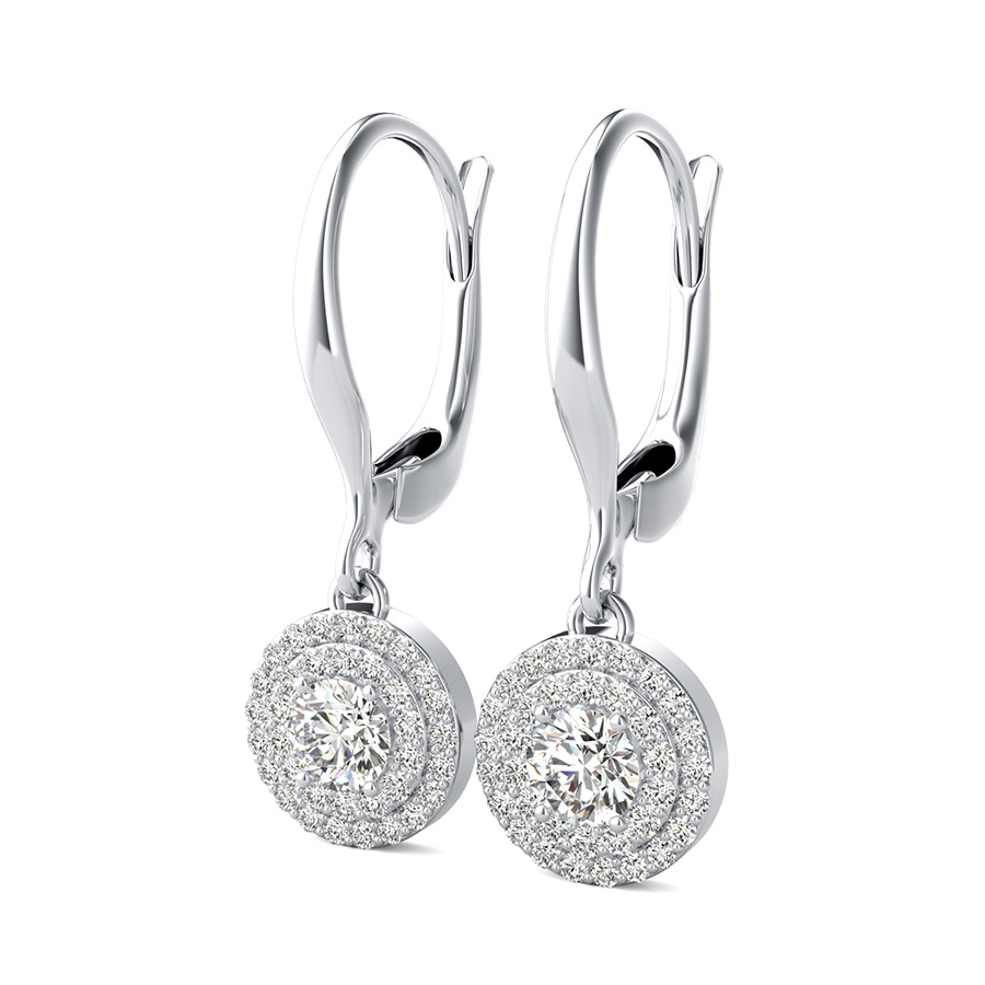 Double Row Halo Drop Earrings
