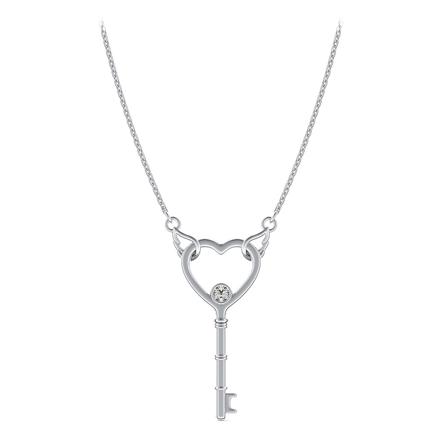 Heart Key Pendant With Angel Wings