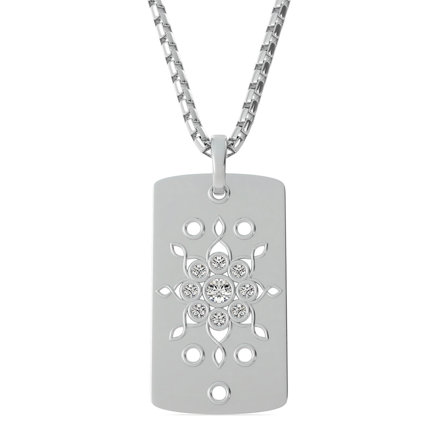 Rectangular  Dog Tag Pendant With A Cluster Of Stones