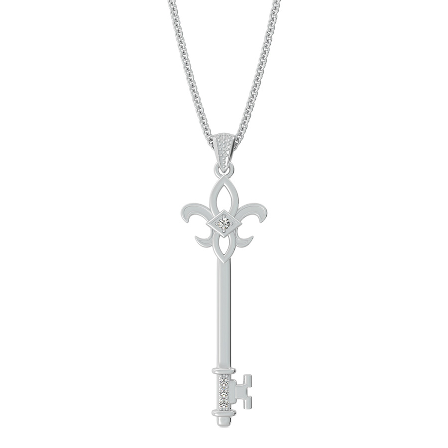 Fleur De Lis Key Pendant With Pave Set Stones