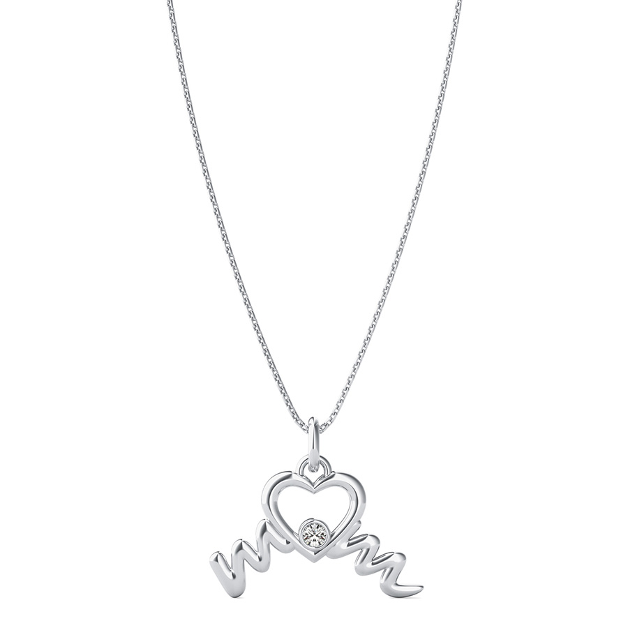 "Mom" Heart Pendant With Bezel Set Stone