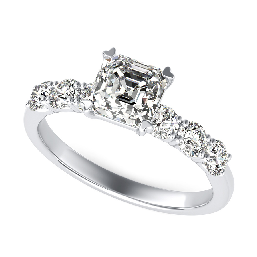Engagement Ring With Side Stones Set In U Shape Prongs