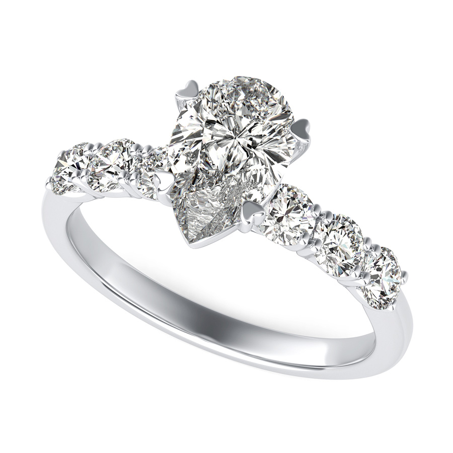 Engagement Ring With Side Stones Set In U Shape Prongs
