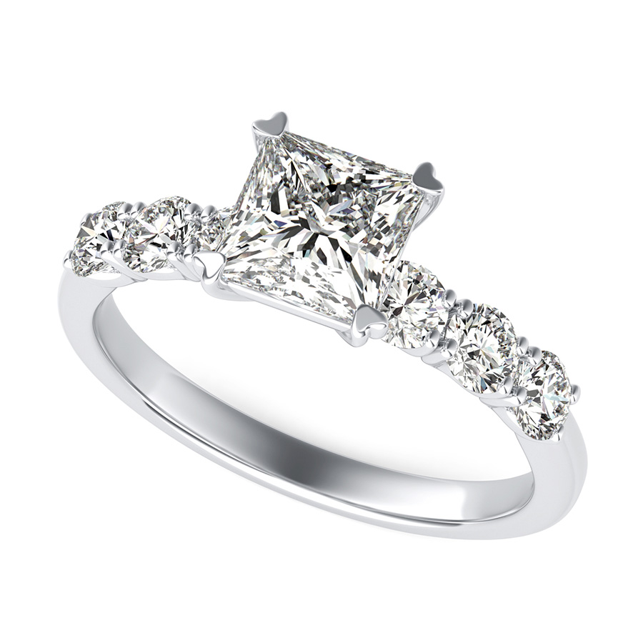 Engagement Ring With Side Stones Set In U Shape Prongs
