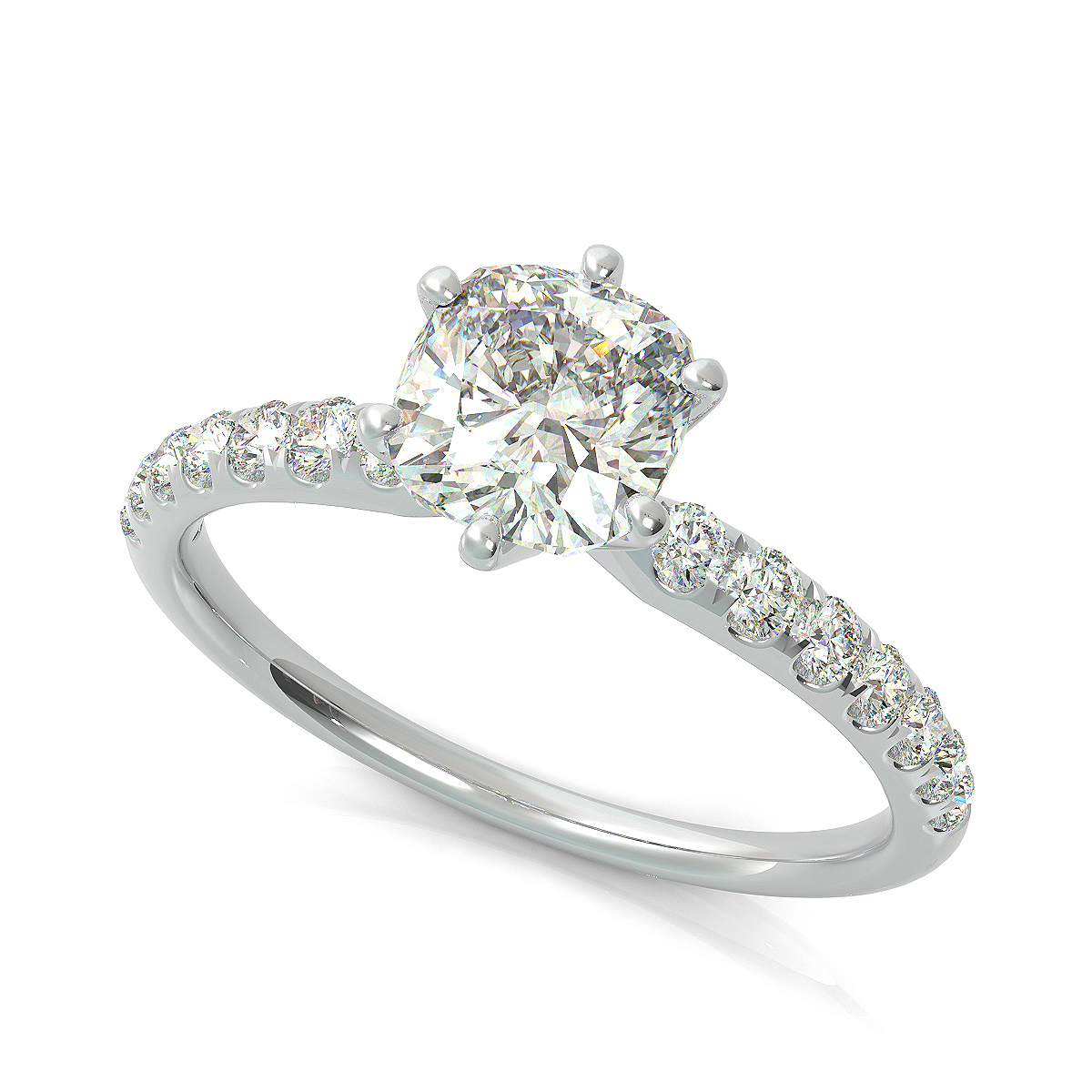 Classic Engagement Ring With Prong Set Side Stones