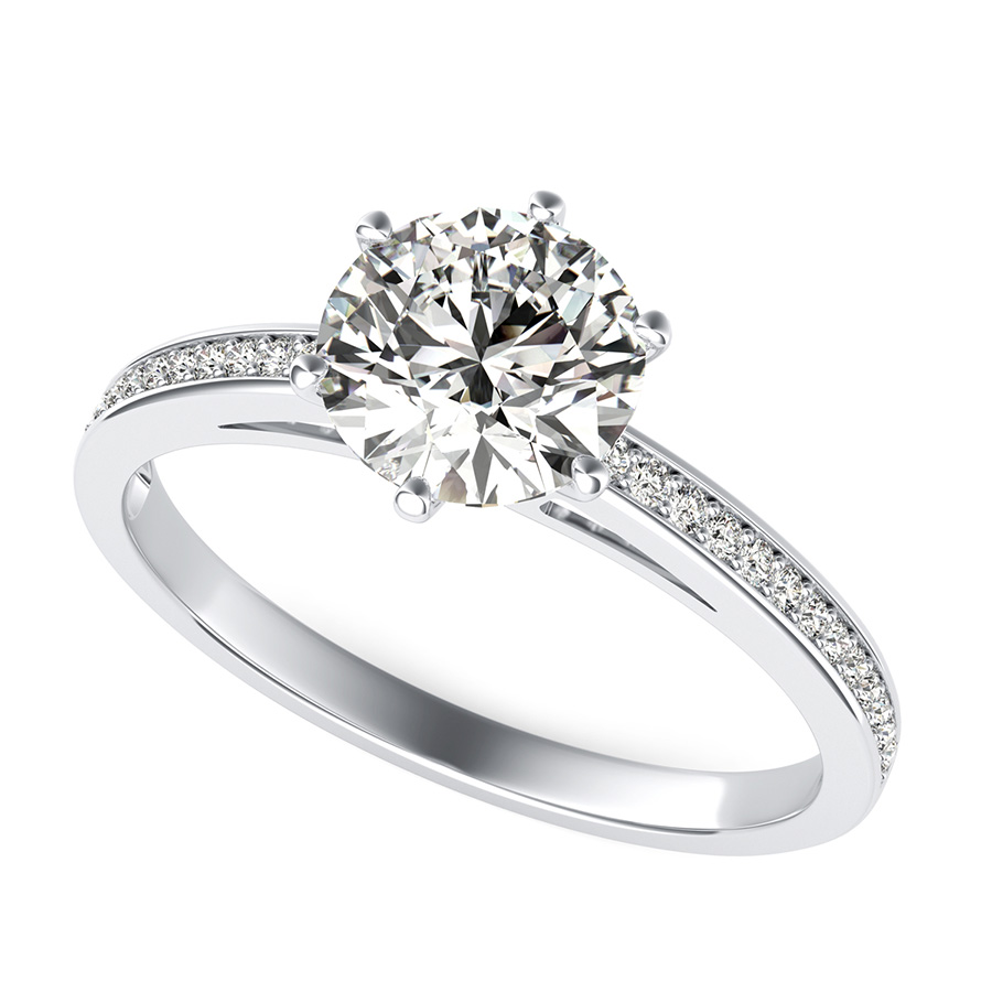 Cathedral Engagement Ring With Pave Set Side Stones