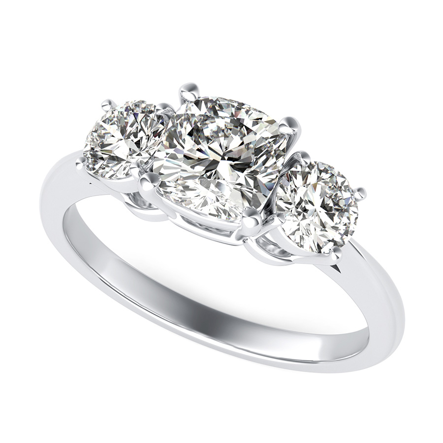 Cathedral Three Stone Basket Engagement Ring