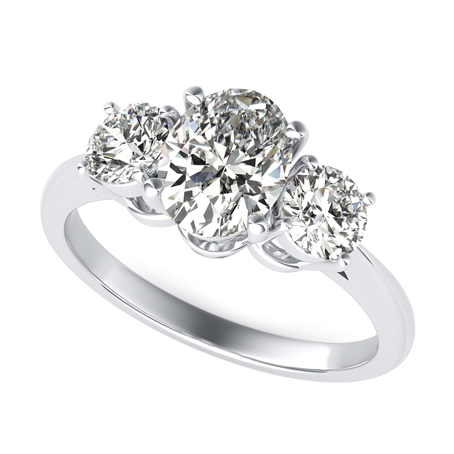 Cathedral Three Stone Basket Engagement Ring