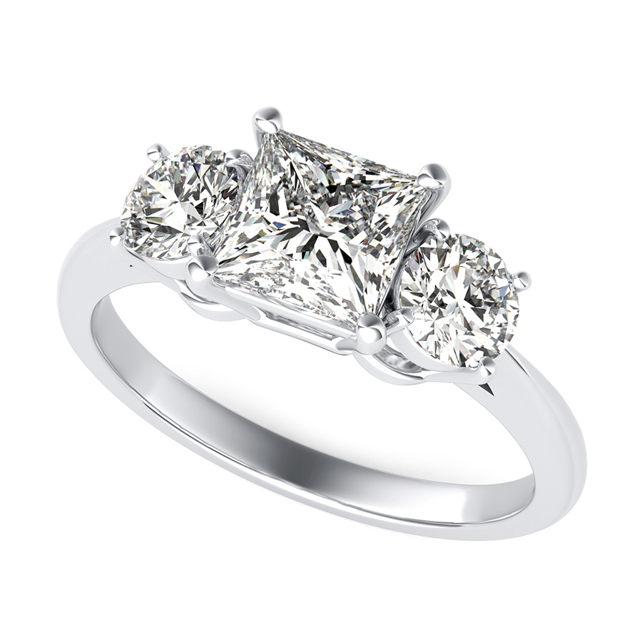 Cathedral Three Stone Basket Engagement Ring