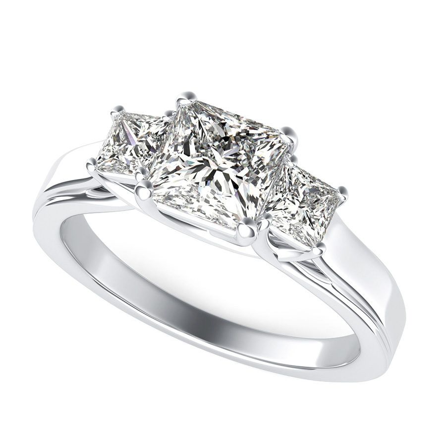 Classic Three Stone Trellis Engagement Ring 