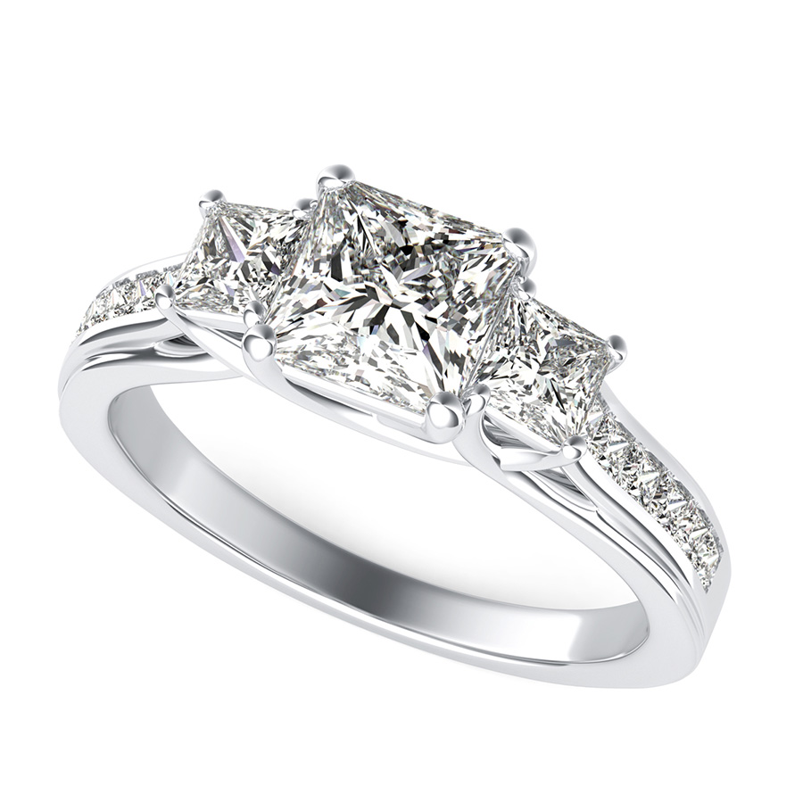 Amore Classic Three Stone Trellis Engagement Ring 