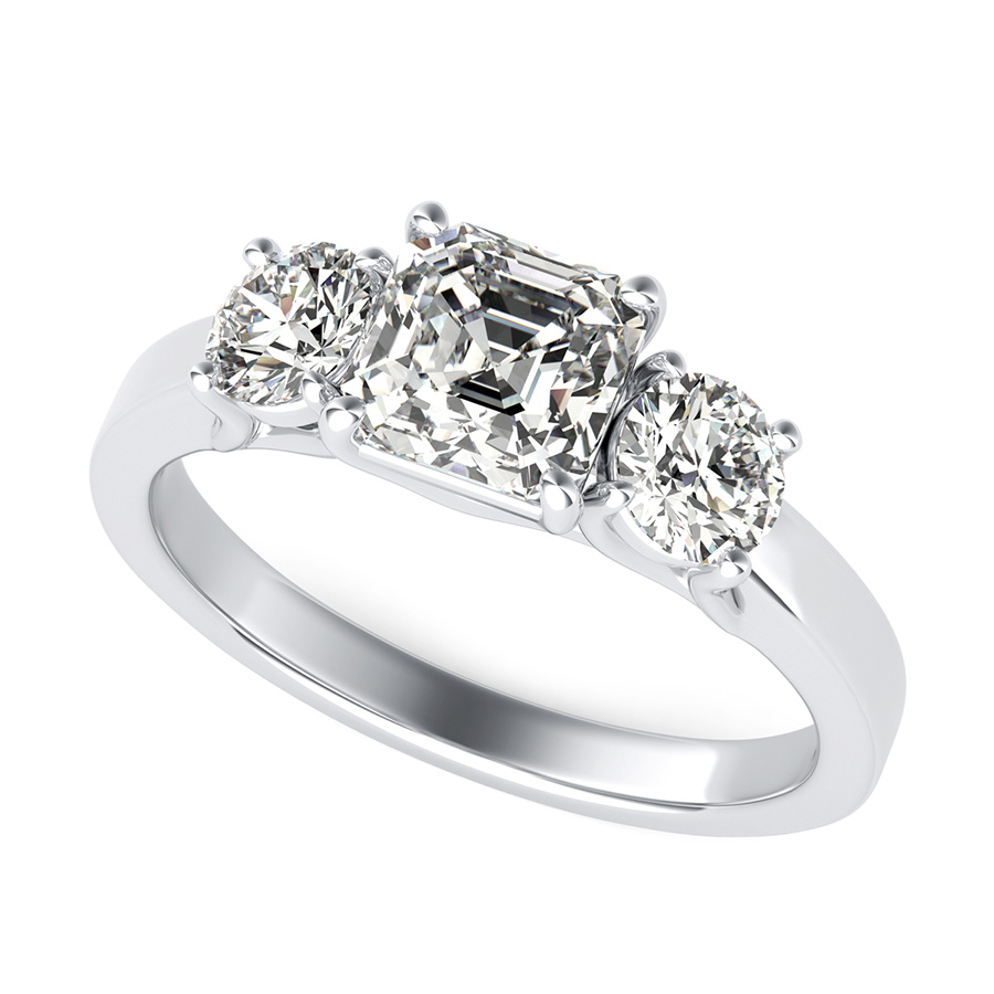 Classic Three Stone Trellis Engagement Ring 