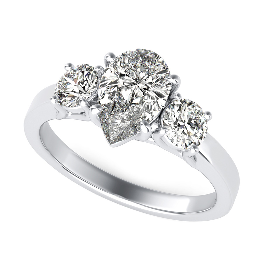 Classic Three Stone Trellis Engagement Ring 