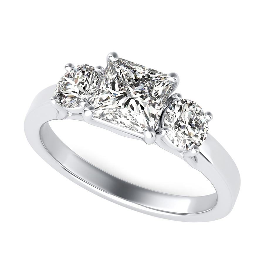 Classic Three Stone Trellis Engagement Ring 