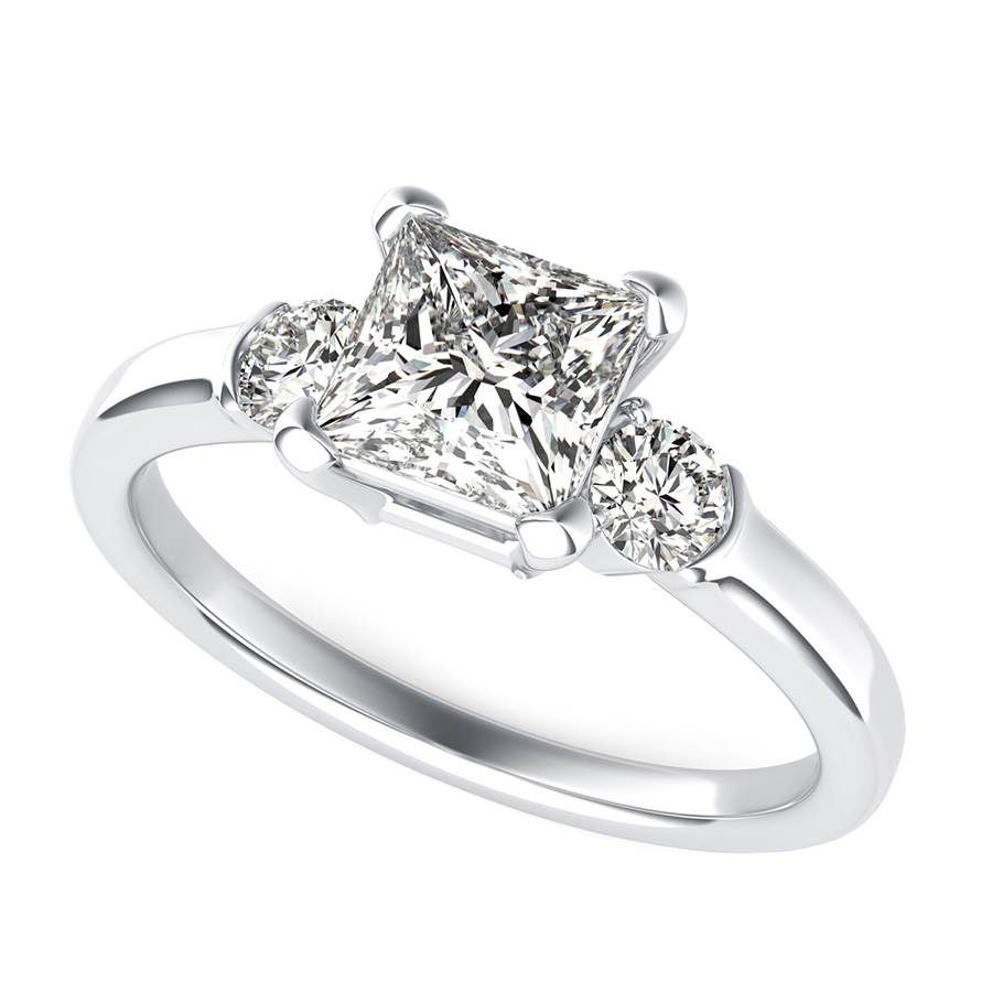 Three Stone Engagement Ring With Half Bezel Side Stones