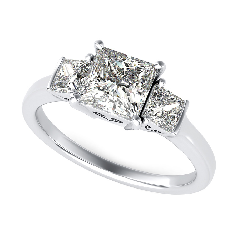 Three Stone Engagement Ring With Engraved Heart Basket