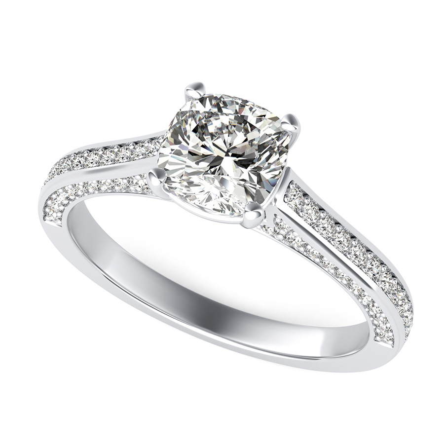 Cathedral Engagement Ring With Pave Side Stones