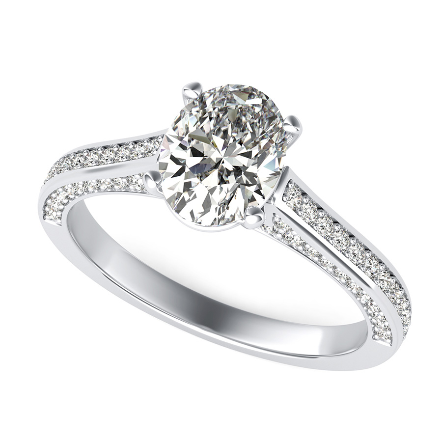 Cathedral Engagement Ring With Pave Side Stones