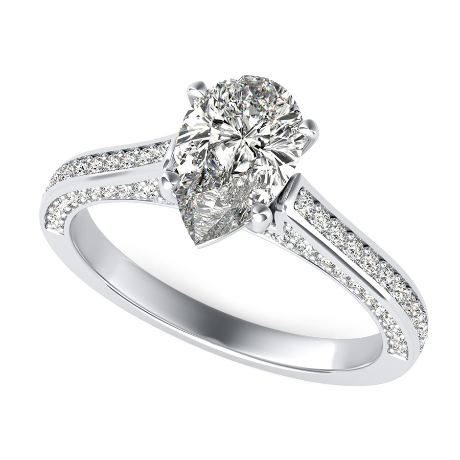 Cathedral Engagement Ring With Pave Side Stones