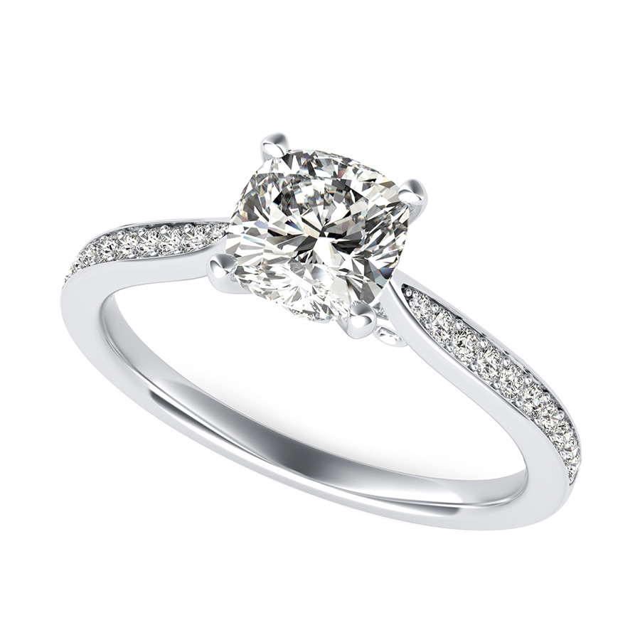 Cathedral Engagement Ring With Pave Side Stones And Scroll On The Side