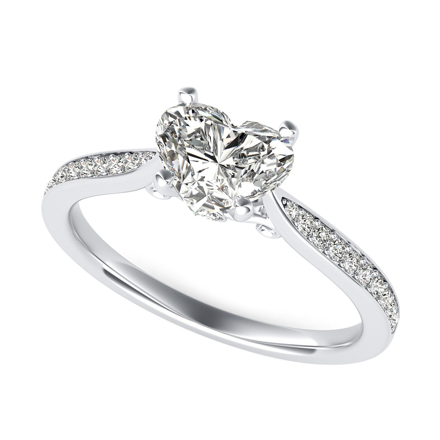Cathedral Engagement Ring With Pave Side Stones And Scroll On The Side