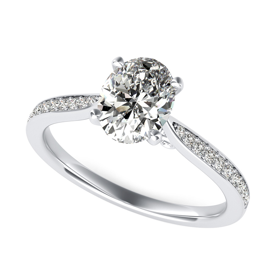 Cathedral Engagement Ring With Pave Side Stones And Scroll On The Side