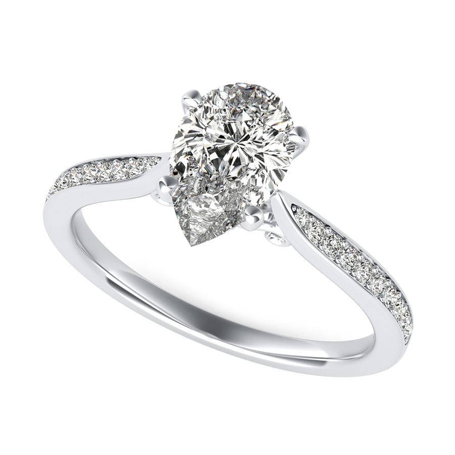 Cathedral Engagement Ring With Pave Side Stones And Scroll On The Side
