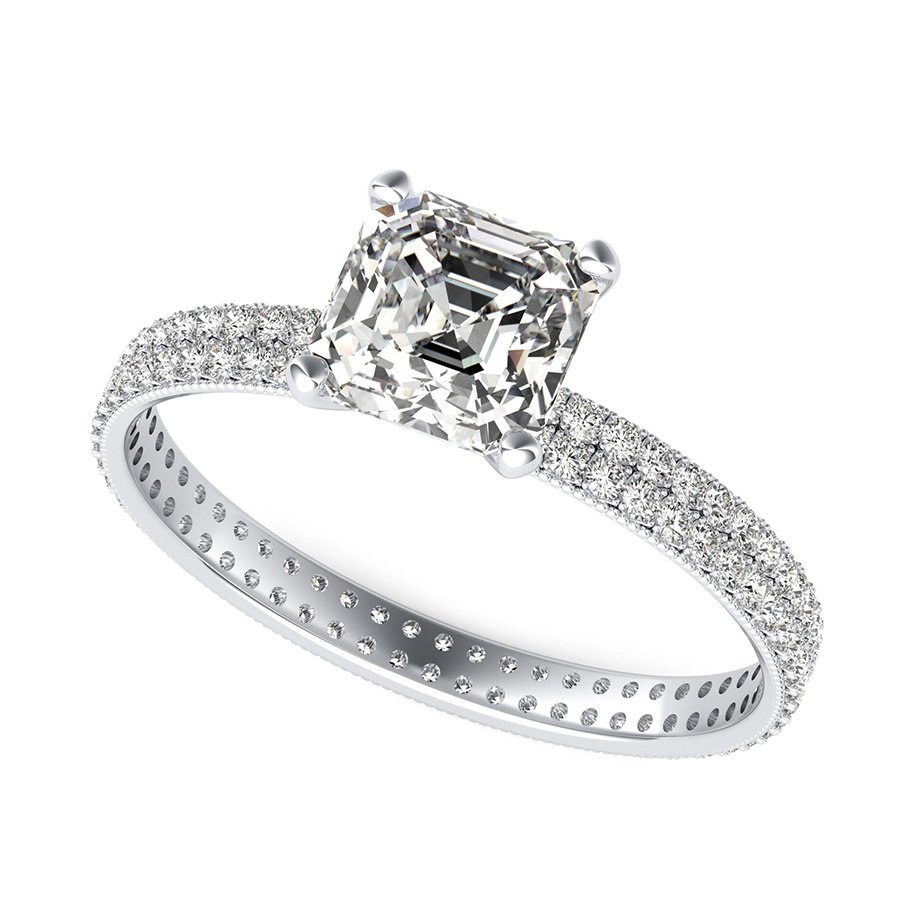 Double Row Eternity Engagement Ring with Milgrain