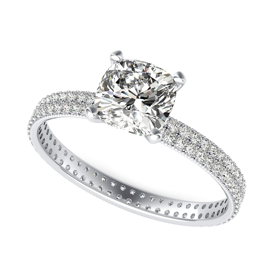 Double Row Eternity Engagement Ring with Milgrain