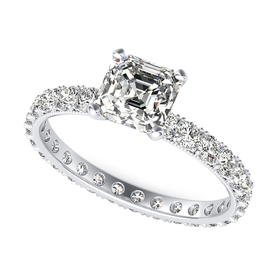 French Pave Eternity Engagement Ring with Milgrain