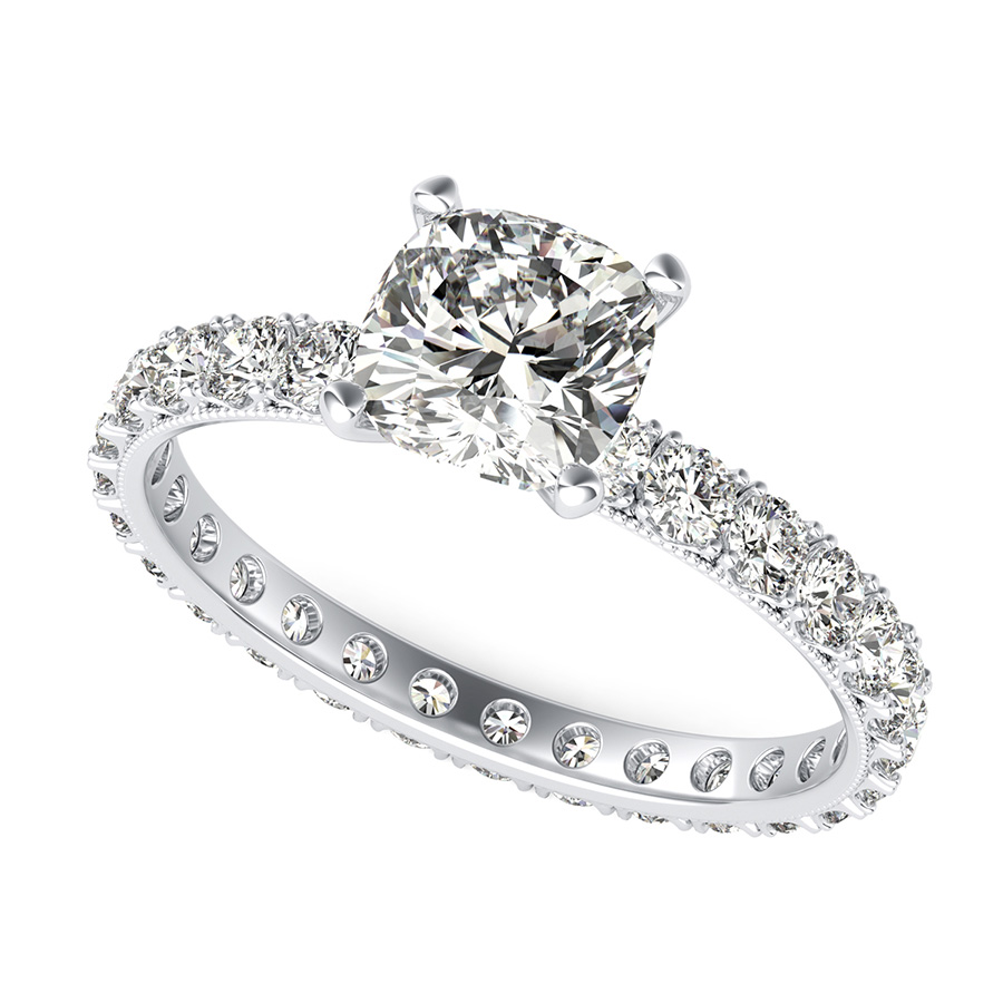 French Pave Eternity Engagement Ring with Milgrain