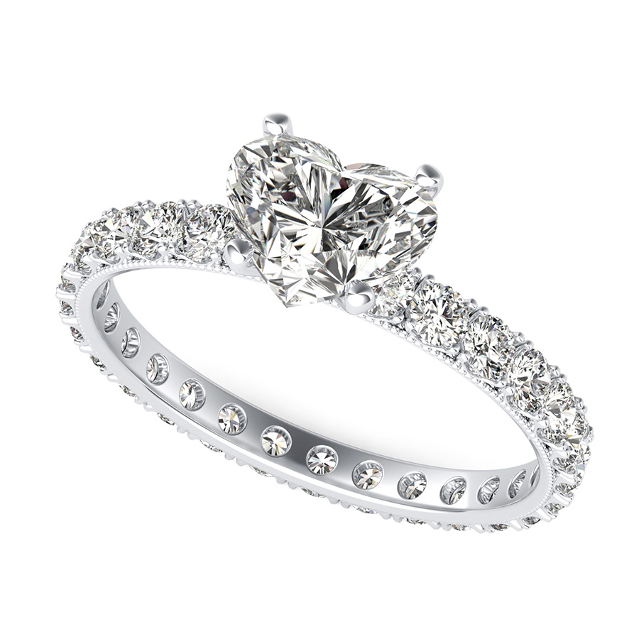French Pave Eternity Engagement Ring with Milgrain