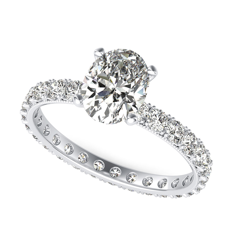 French Pave Eternity Engagement Ring with Milgrain