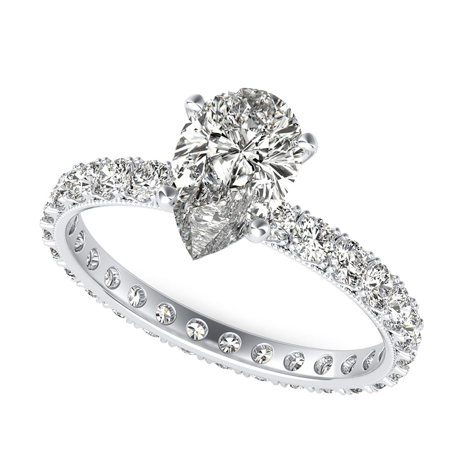 French Pave Eternity Engagement Ring with Milgrain