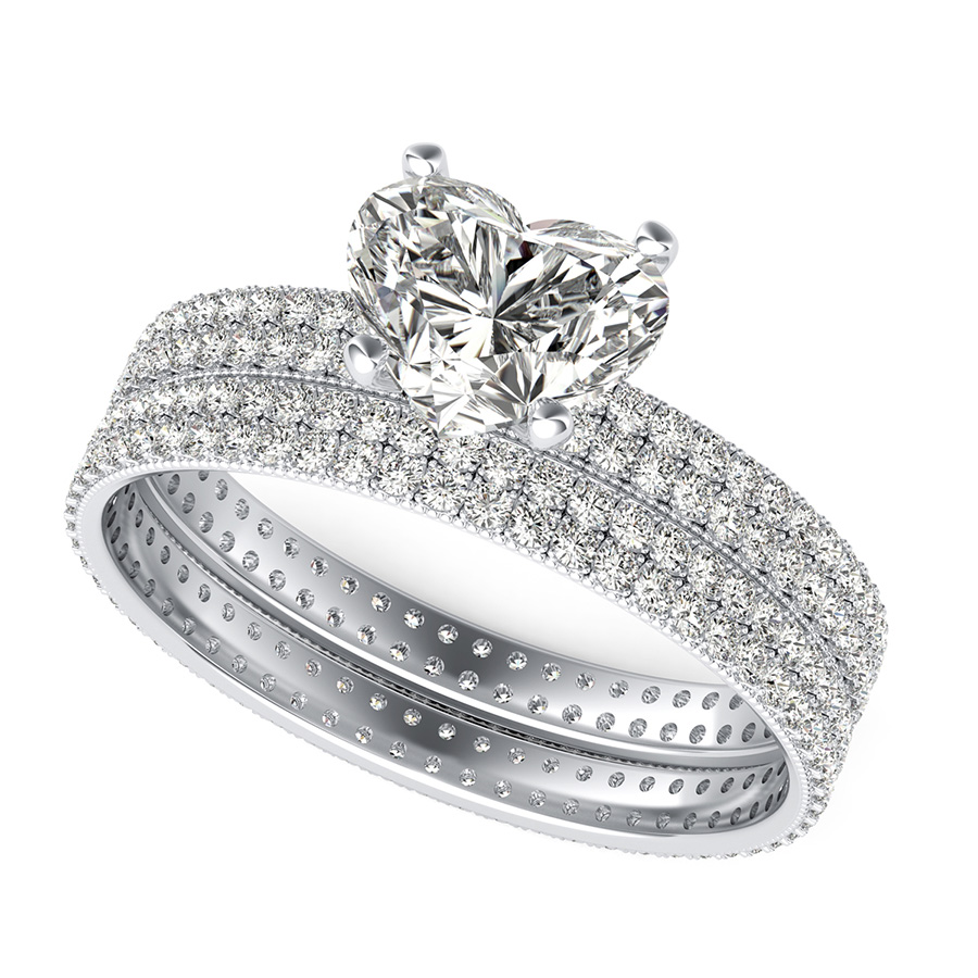 Double Row Eternity Engagement Ring with Milgrain & Matching Band