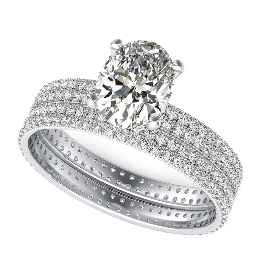 Double Row Eternity Engagement Ring with Milgrain & Matching Band