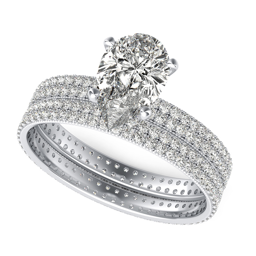 Double Row Eternity Engagement Ring with Milgrain & Matching Band