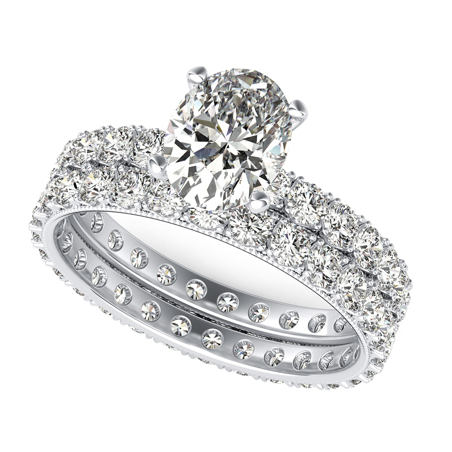 French Pave Eternity Engagement Ring with Milgrain $ Matching Band