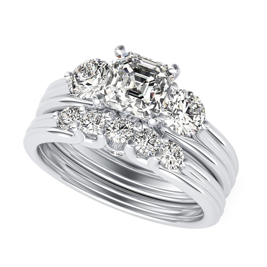 Hartine Three Stone Engagement Ring With Matching Wedding Band