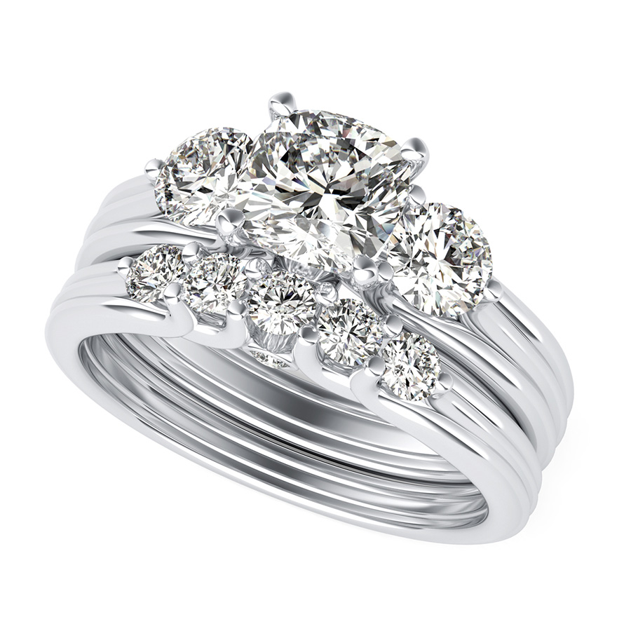 Hartine Three Stone Engagement Ring With Matching Wedding Band