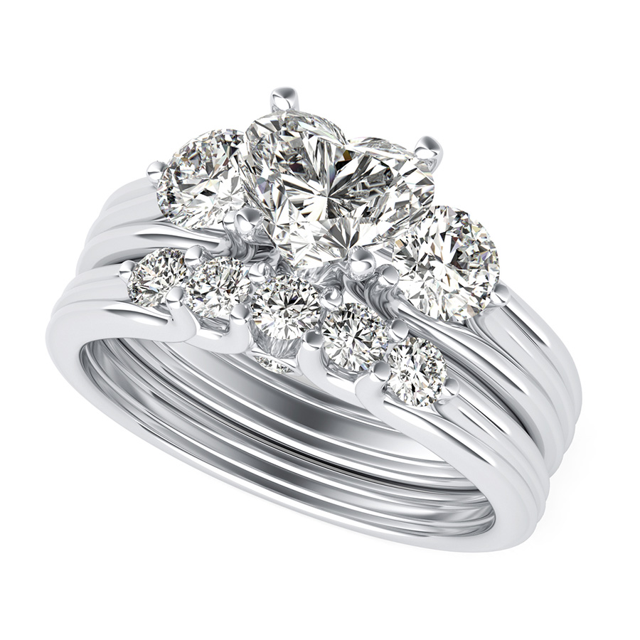 Hartine Three Stone Engagement Ring With Matching Wedding Band