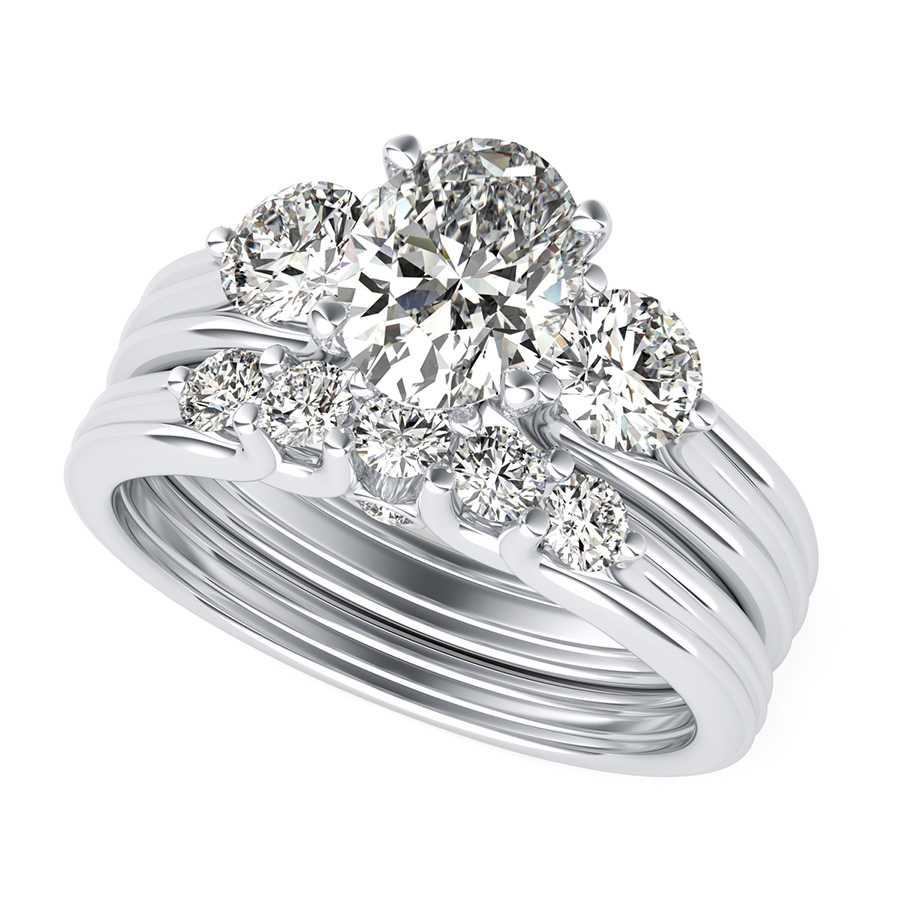 Hartine Three Stone Engagement Ring With Matching Wedding Band