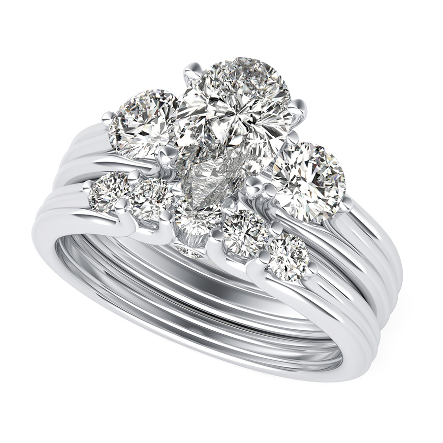 Hartine Three Stone Engagement Ring With Matching Wedding Band